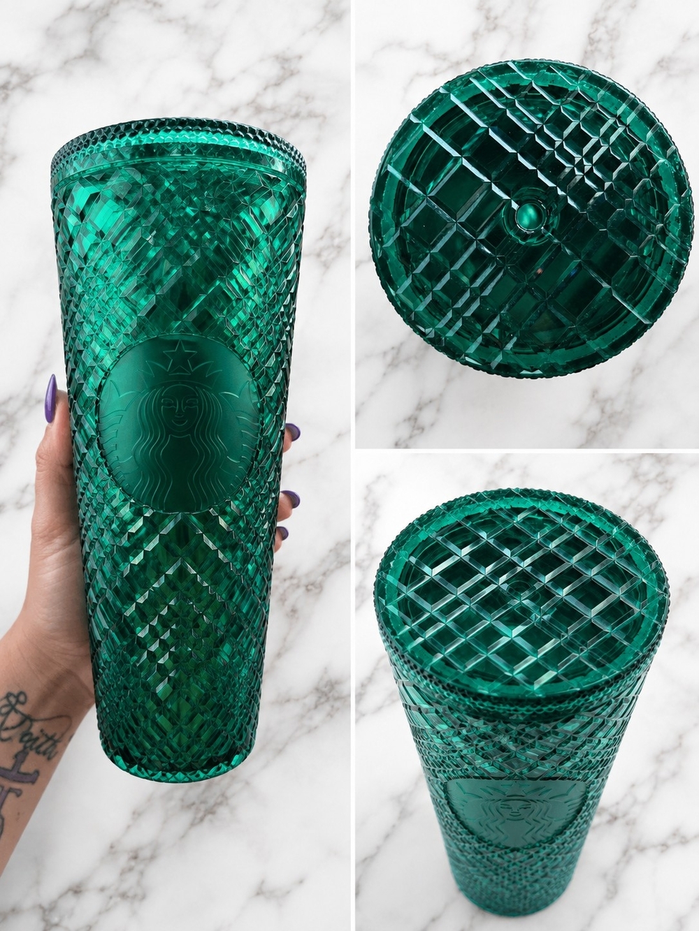 Starbucks Teal Green Faceted Diamond Tumbler